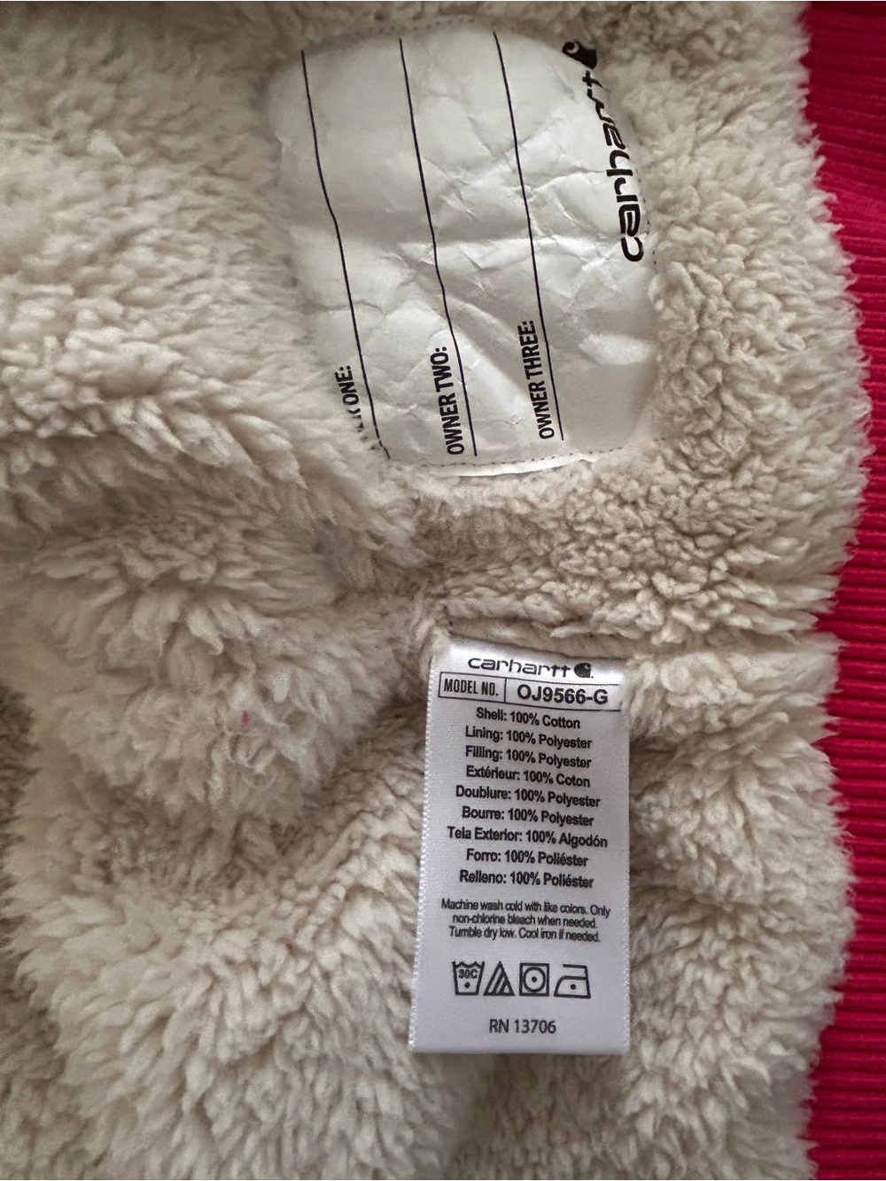 Carhartt Toddler Girls Pink Sherpa Lined Hooded Jacket - Picture 5 of 6